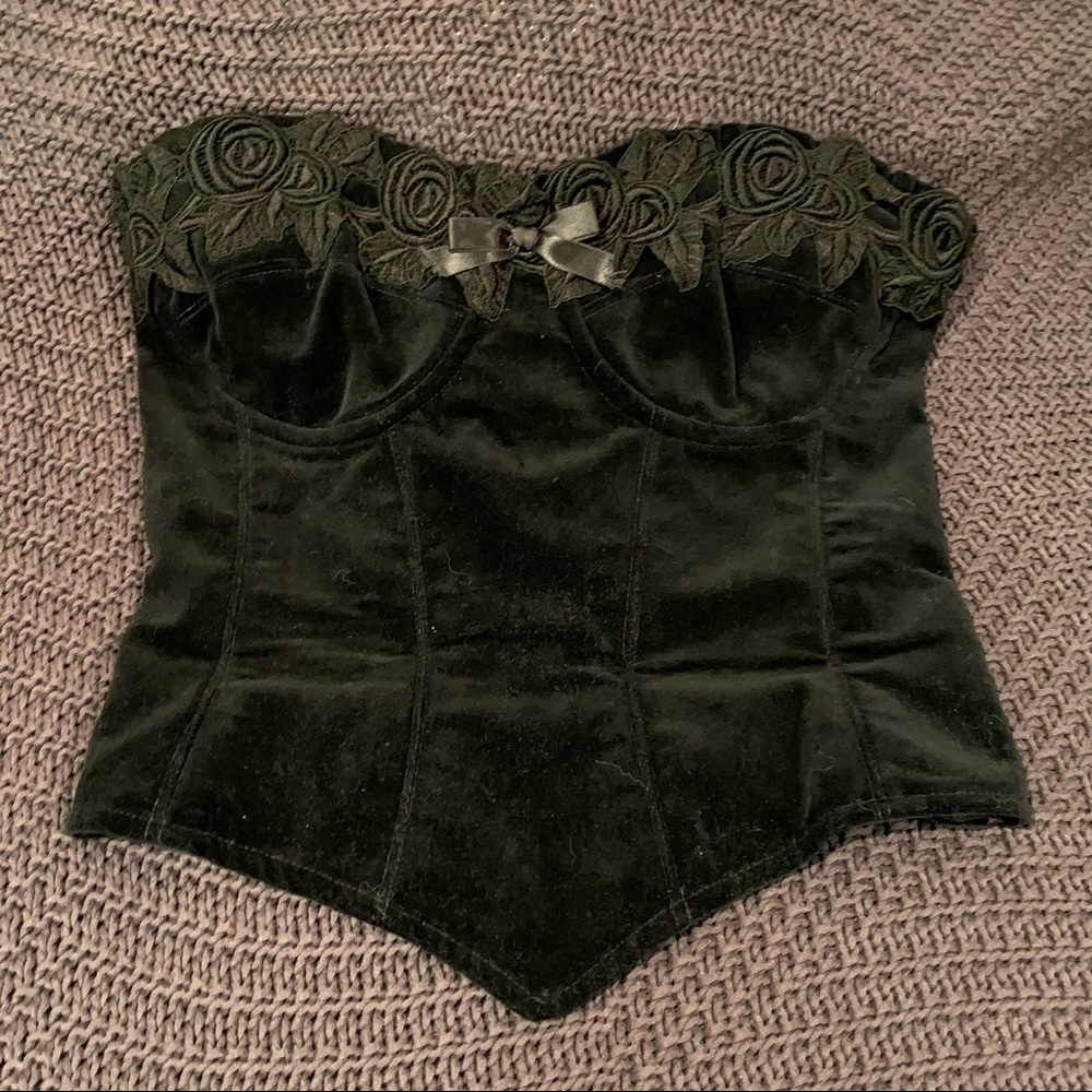 RARE Vintage Betsey Johnson Black Velvet Corset Top